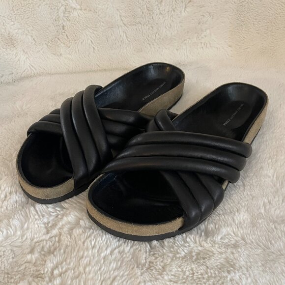 ISABEL MARANT ETOILE BLACK LEATHER HOLDEN SANDALS SLIDES SIZE: 37 - Picture 1 of 11